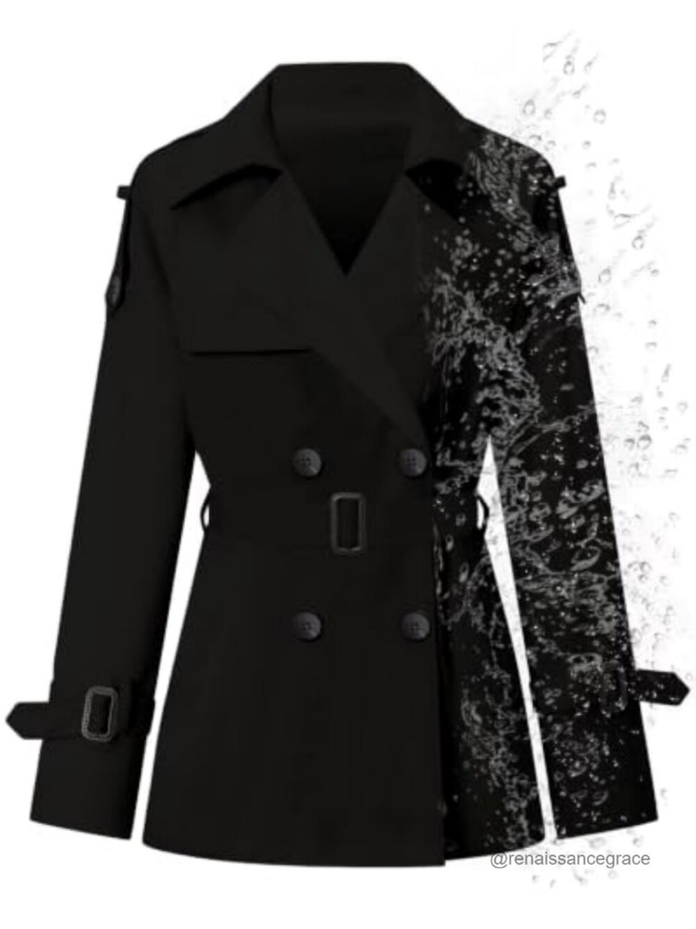 Water-Repellent Double Breasted Belted Short Trench Coat
